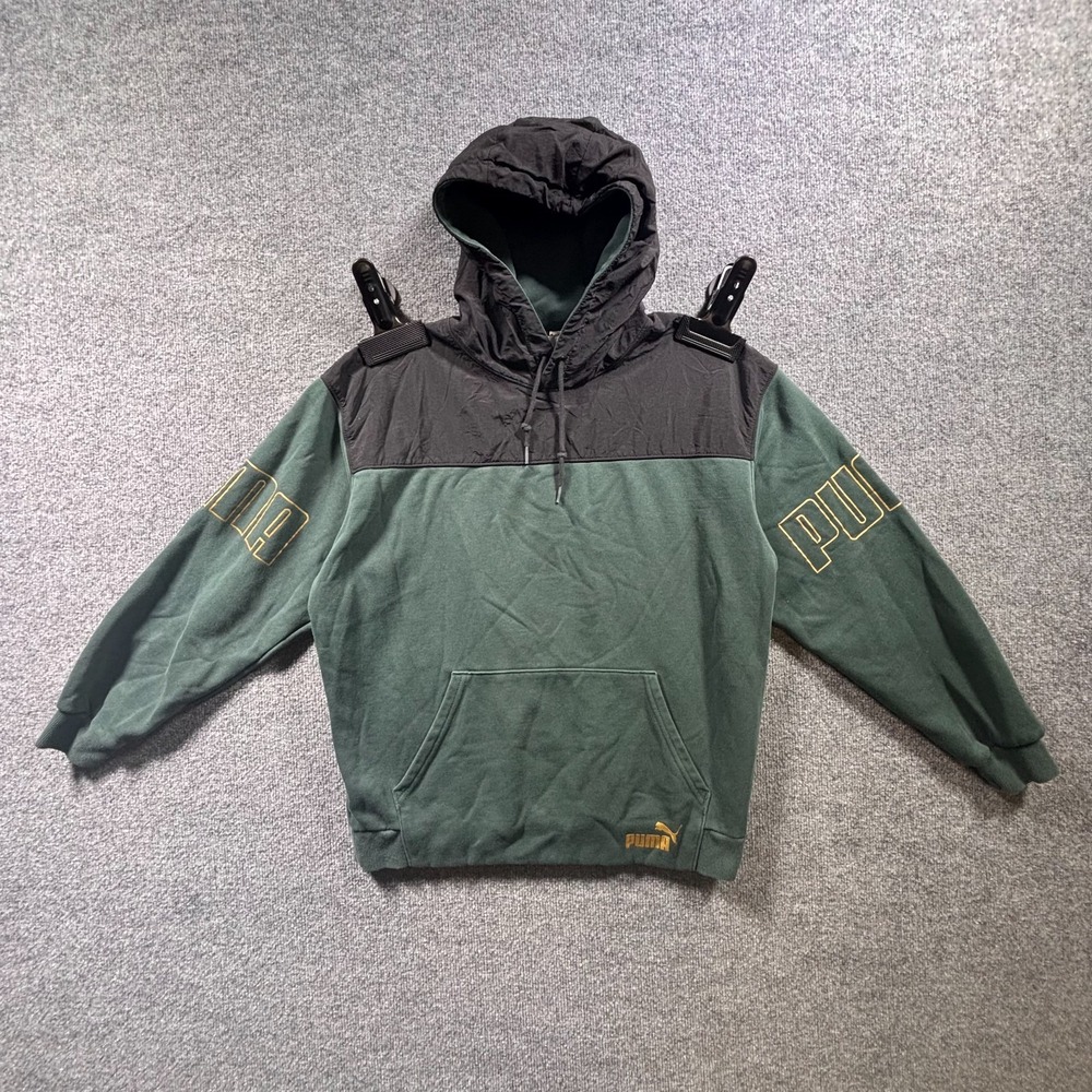 Puma Mens M Green Fleece Lined Hooded Running Performance Workout Sweatshirt